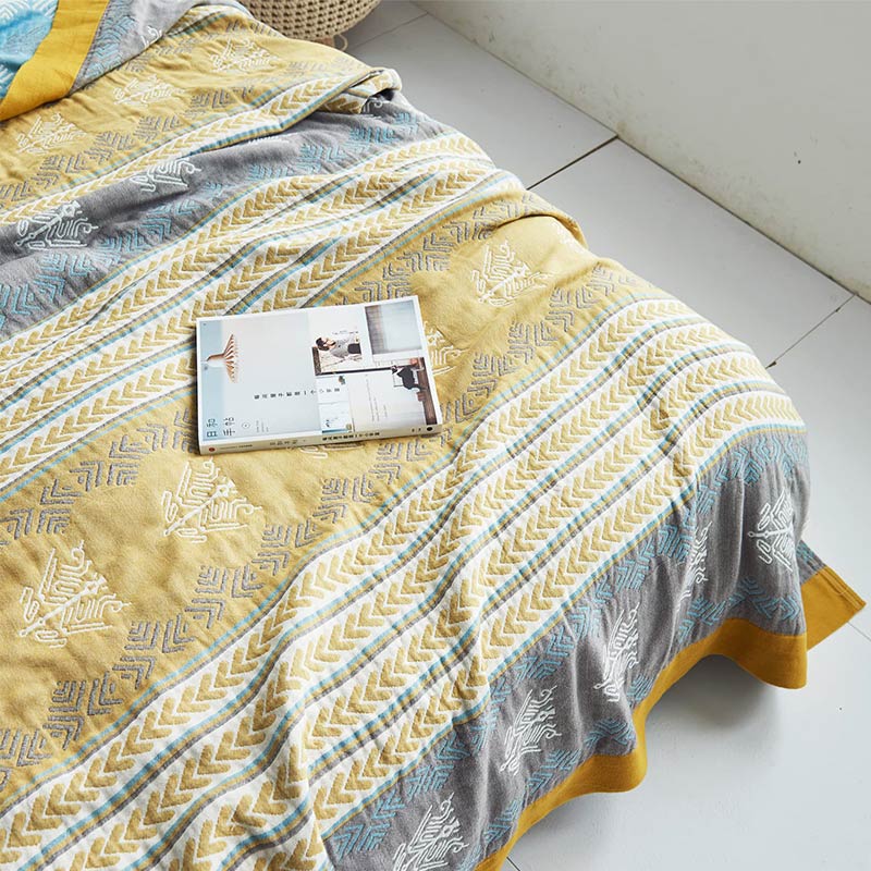 Cotton Reversible Blanket with Wheat Pattern